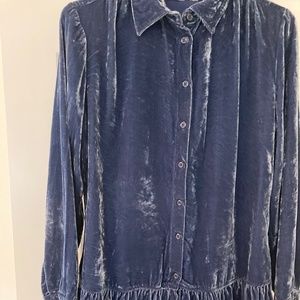Johnny Was Velvet Ruffle Blouse Denim Blue
